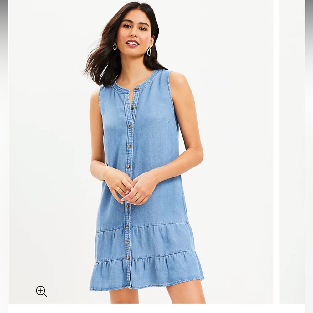 LOFT NWT CHAMBRAY BUTTON SLEEVELESS SWING DRESS SIZE XS, SUPER CUTE!